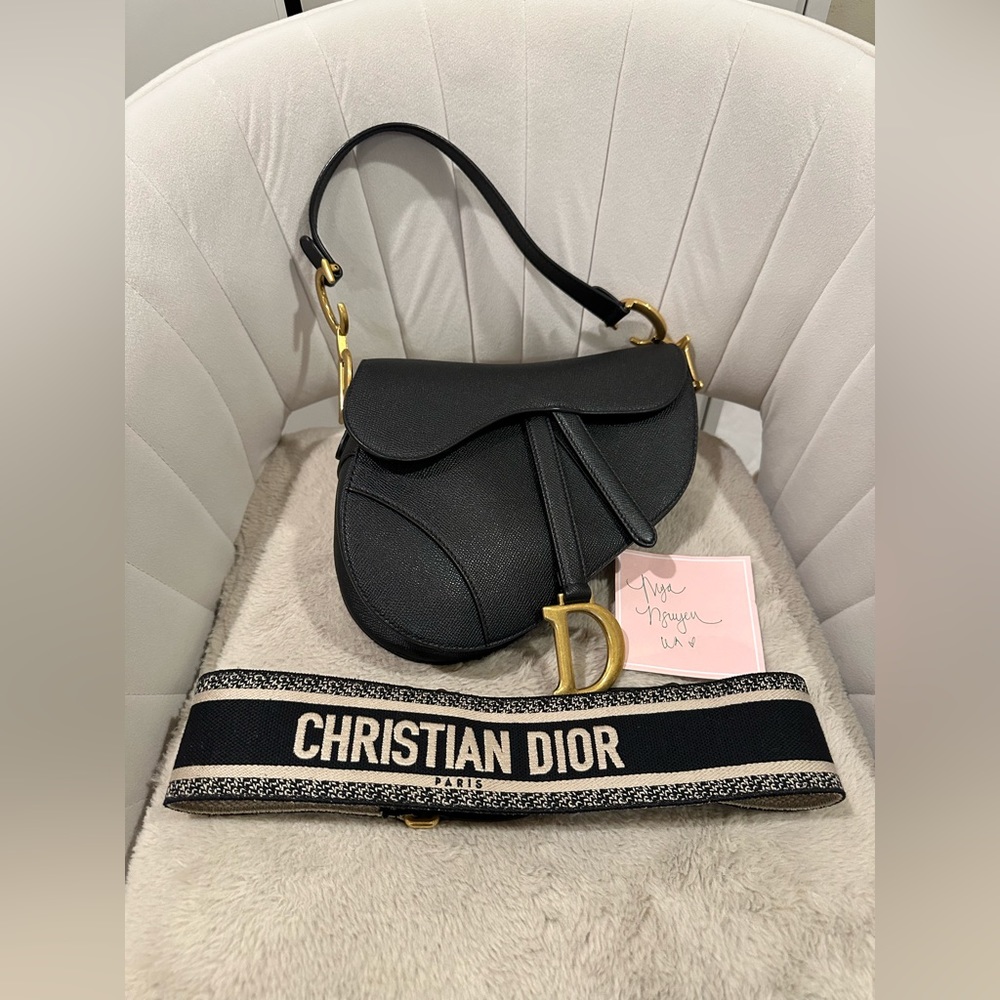 Dior Grained Leather Black Saddle with Strap